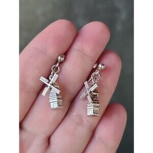 925 Sterling Silver Articulated Windmill Shaped Screwback Earrings Vintage